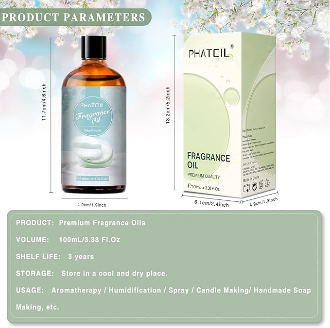 PHATOIL 3.38FL.OZ Baby Powder Fragrance Oils for Aromatherapy, Essential Oils for Diffusers for Home, Perfect for Diffuser, DIY Candle and Soap Making, DIY Scented Products - 100ml - Bloomnest