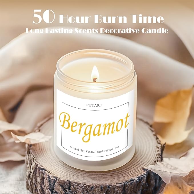 Bergamot & Green Tea Scented Candles for Home, Natural Soy Wax Aromatherapy Non Toxic Candle Gift for Women Men, Home Fragrance Decoration Glass Jar Candle for Meditation and Relaxation (9oz - Bloomnest