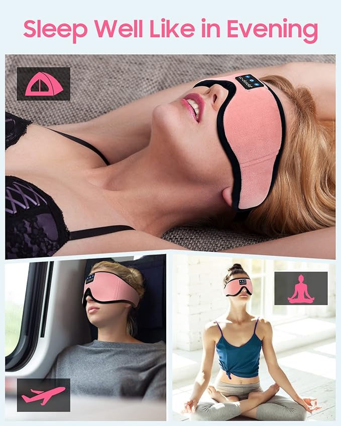 LC-dolida Sleep Headphones, Sleep Mask Bluetooth Wireless Music Eye Mask, Sleeping Headphones for Side Sleepers Sleep Mask with Bluetooth Headphones Ultra-Thin Stereo Speakers Perfect for Sleeping - Bloomnest