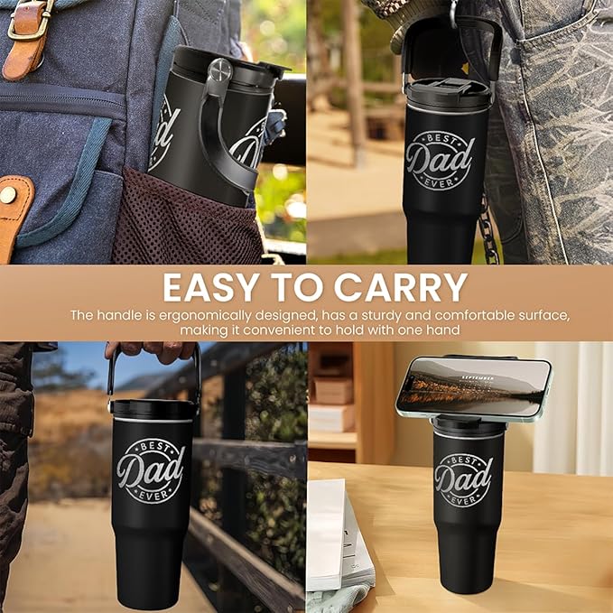 Best Dad Ever Tumbler 30oz, Stainless Steel Insulated Tumblers Travel Cup with Carry Handle & Flip Straw Lid, Gifts for Dad from Daughter Son, Dads Gift for Birthday Christmas Fathers Day - Bloomnest