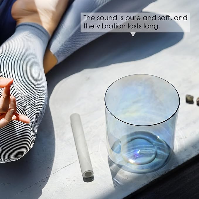 CVNC 432HZ 7 Inch C Note Root Chakra Boundless Celestia Color Clear Quartz Crystal Singing Bowl with Carry Case Bag for Sound Healing and Meditation - Bloomnest