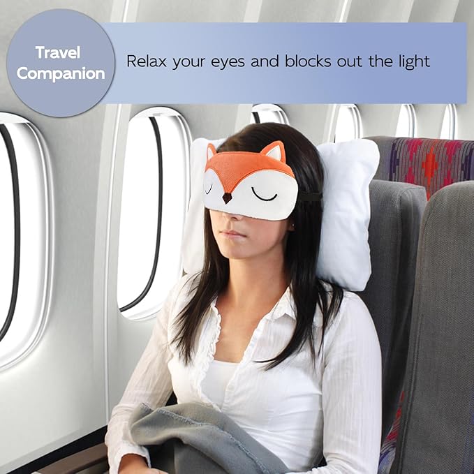 Cute Sleep Masks Cartoon Animal Fox Eye Masks Soft Plush Sleeping Mask Travel Blindfold Eye Shade for Kids Girls & Adults (Fox) - Bloomnest