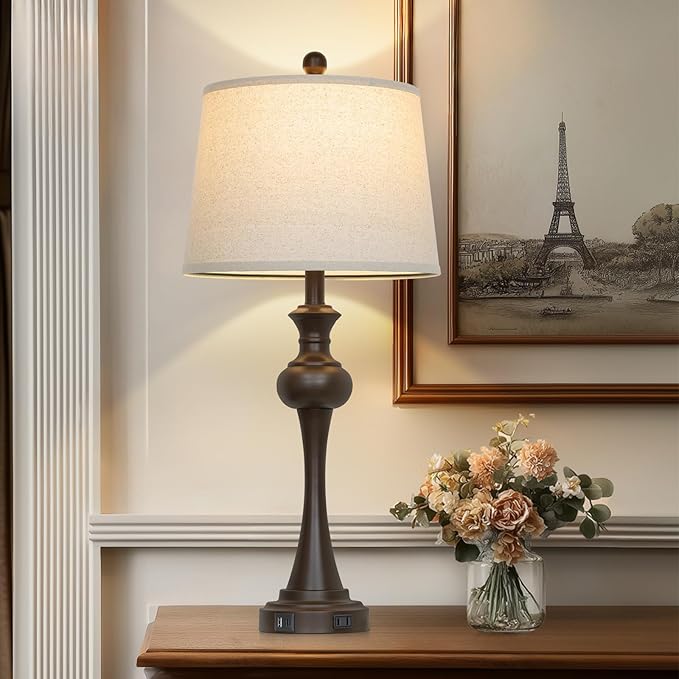 29" Tall Brown Table Lamp, 3-Way Dimmable Touch Control Bedside Lamp with USB A+C & AC Outlet for Bedroom, Living Room (1 Pack) - Bloomnest