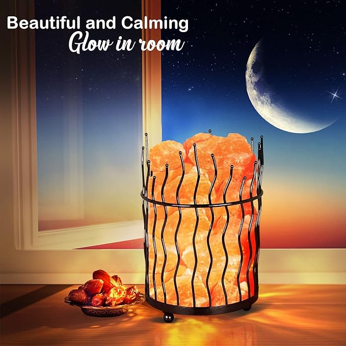 Himalayan Glow Pillar style Salt Basket Lamp with salt chunks, Himalayan Salt lamp with Touch Dimmer Control, Amber Glow, Idle for Home, Offices, and Dorm Decor - Bloomnest