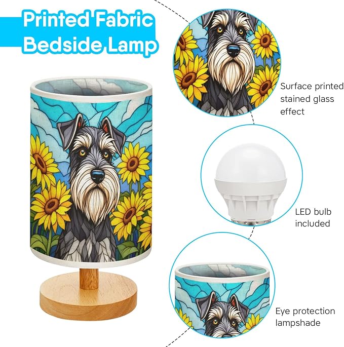 Miniature Schnauzer Table Lamp LED 3-Color Pressed Bedside, Dog Shade Lamp with Wood Base for Bedroom Living Room Desk Office - Bloomnest