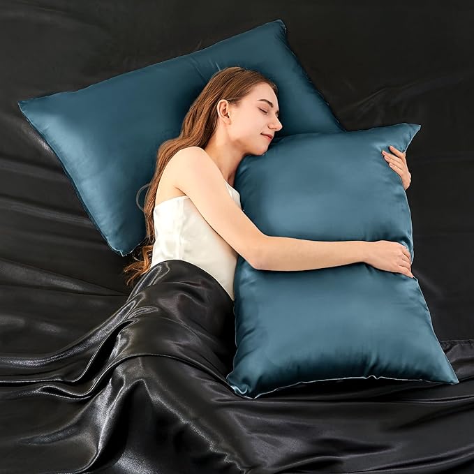 INFIIXSO Mulberry Silk Pillowcase for Hair and Skin, Silk Pillow Cases Queen Size Set of 2 with Hidden Zipper 20"x30", Ultra Smooth and Soft Cooling Pillow Cases for Hot Sleepers(Bluesteel, 2 Pack) - Bloomnest
