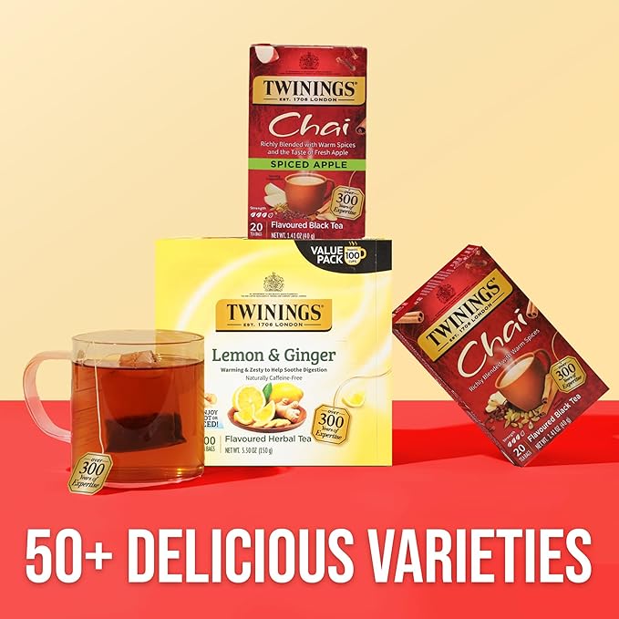 Twinings Spiced Apple Chai Black Tea Individually Wrapped Bags, 20 Count (Pack of 1), Sweet, Savoury Spices, Caffeinated, Enjoy Hot or Iced, 20 Teabags - Bloomnest