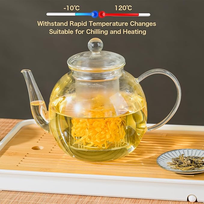 1530 ml/52 oz Large Glass Teapot with Removable Infuser, Clear Tea Kettle Stovetop Safe for Loose Leaf and Blooming Tea, Tea Lover's Choice - Bloomnest