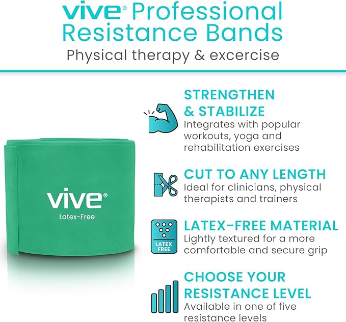 Vive Professional Resistance Bands - 25 Yard Non-Latex Roll for Physical Therapy, Lower and Upper Body Exercise Workout - Straight Elastic for Strength Training, Rehabilitation, Women, Men - Bloomnest