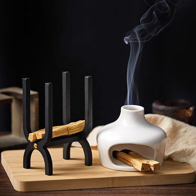 Palo Santo Holder Kit Including Ceramics Palo Santo Burner Sage Incense Sticks Storage Holder for Meditation Yoga Zen Rituals Cleansing Spiritual Decor(Pure White) Cinnvoice