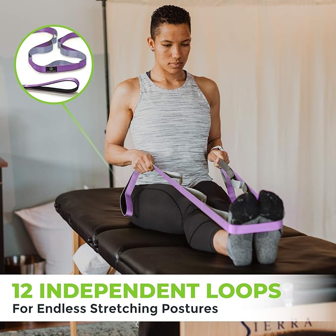 Gradient Fitness Stretching Strap for Physical Therapy, 12 Multi-Loop Stretch Strap 1" W x 8' L, Neoprene Handles, Physical Therapy Equipment, Yoga Straps for Stretching, Leg Stretcher. - Bloomnest
