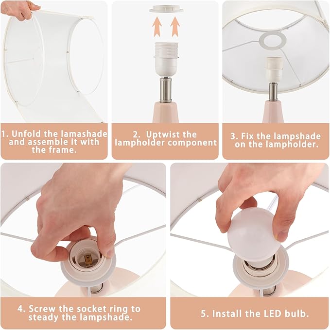 GyroVu Table Lamp Set of 2, 18.63” Ceramic Lamp Classic Beside Lamps Nightstand Lamp Modern Bedside Lamp for Living Room, Bedroom & Office Rocker Swtich Pink-LED Bulbs Included - Bloomnest