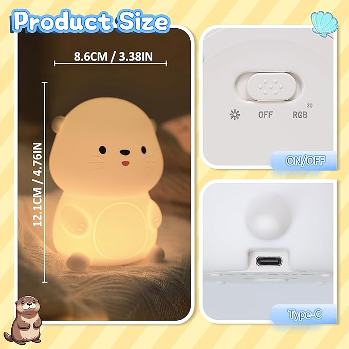 Attivolife Otter Night Light for Kids, Cute Sea Otter Silicone Lamp, Protable Nursery Table Lamp with 7 Color & Dimmable & Timer, Toddler Room Decor Gifts for Baby Children Teen Birthday Christmas - Bloomnest