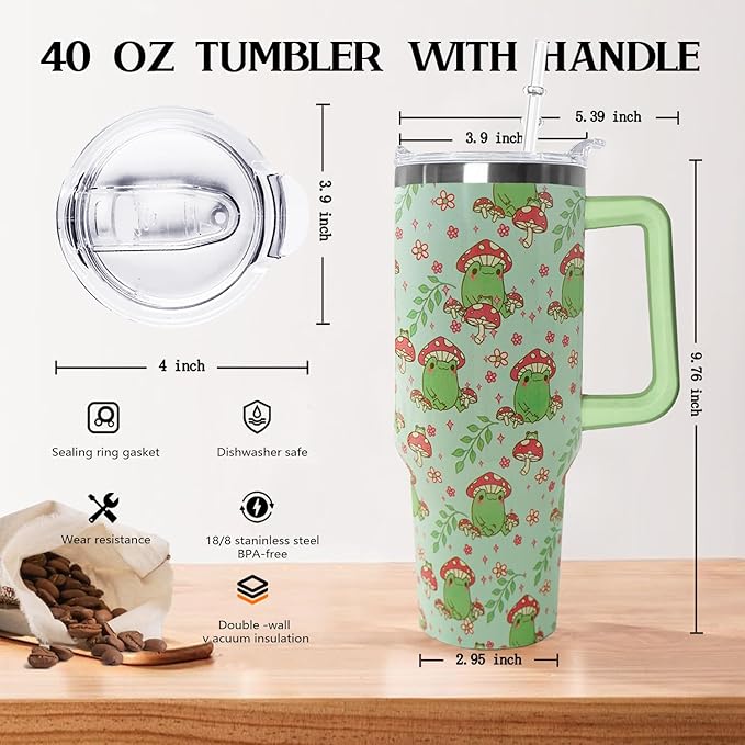 Ceovfoi 40 Oz Frog Tumbler With Handle, Green Coffee Travel Mug Cup and Water Bottle, Decor and Gifts for Women - Bloomnest