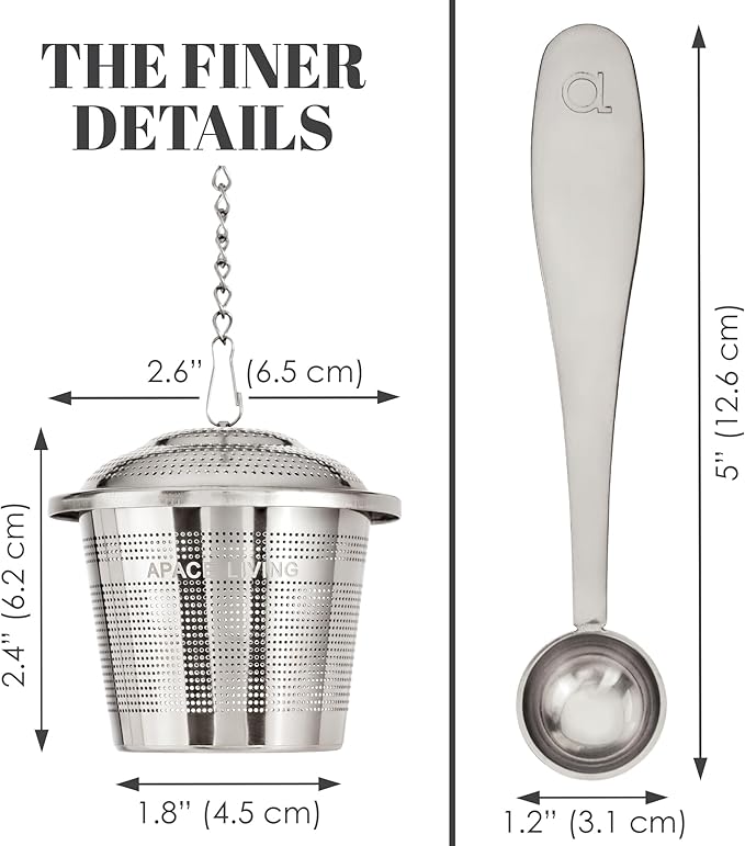 Large Tea Infuser (Set of 2) with Tea Scoop and Drip Trays by Apace – Multi Cup Size Stainless Steel Loose Leaf Tea Strainer and Steeper - Bloomnest