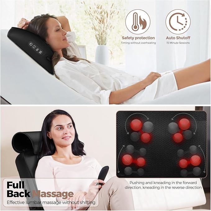 Back Massager with Heat - Shiatsu Back Massager for Pain Relief Deep Tissue - Electric 4D Massage Pillow for Shoulder, Back, Legs, Foot, Gift for Women Men Mother's Day Father's Day - Bloomnest