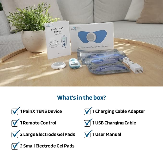 Soterix Medical PainX TENS Wireless Tens Unit Muscle Stimulator - FSA Tens Unit for Back Pain, Knee, and Neck, USB Rechargeable, 4 Electrode Pads, Designed in USA, US Customer Support SoterixMedical