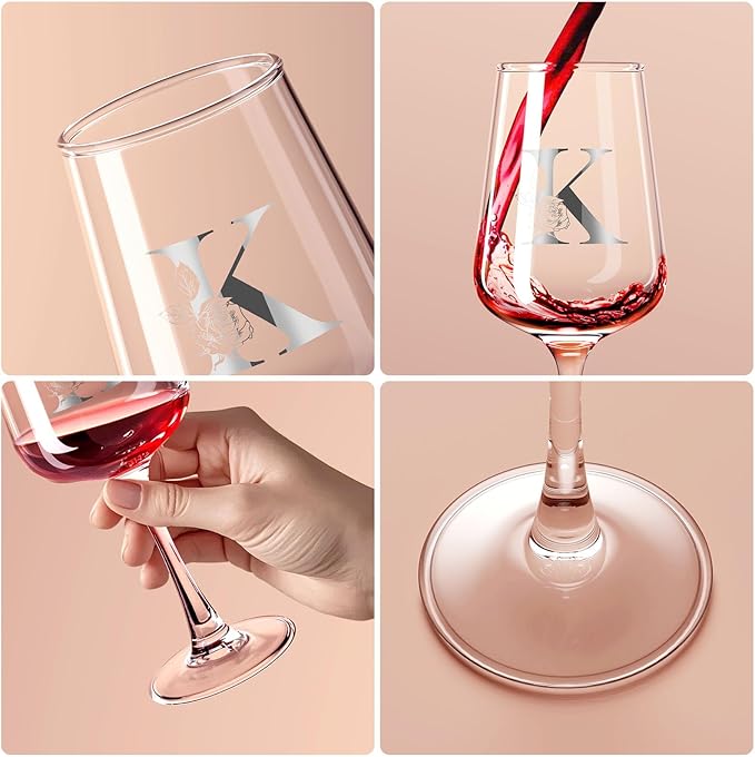 Valentines Day Gifts for Her Women - Personalized Initial Wine Glasses Custom Gift, Galentines Gift Christmas Mothers Day Birthday Gifts for Women Her Mom Wife Best Friend Sister (K) - Bloomnest