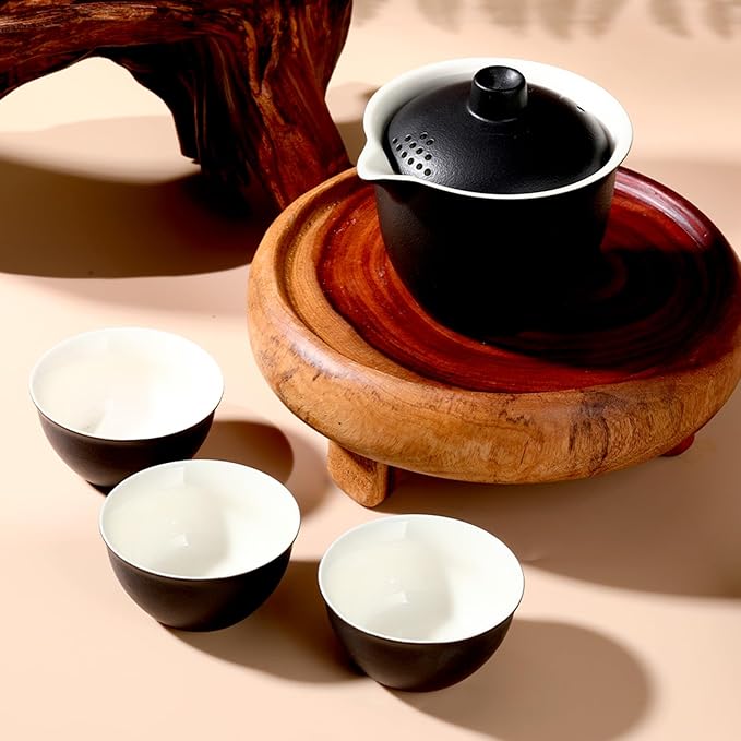 Porcelain Chinese Gongfu Tea Sets for Adults Portable Kungfu Teapot and Cup Set Small Ceramic Tea Party Set Travel Teaset with Lid for Home Gifting Outdoor and Office (Black) - Bloomnest