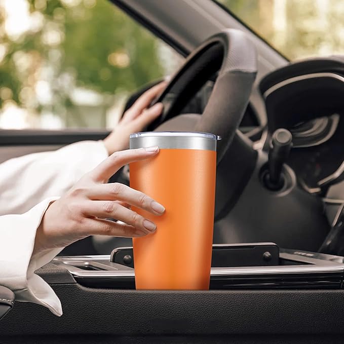 20 oz Tumbler with Lid Stainless Steel Insulated Tumblers Bulk Double Wall Vacuum Cups Powder Coated Travel Mug Keep Drinks Cold and Hot, Orange, 12 Pack - Bloomnest