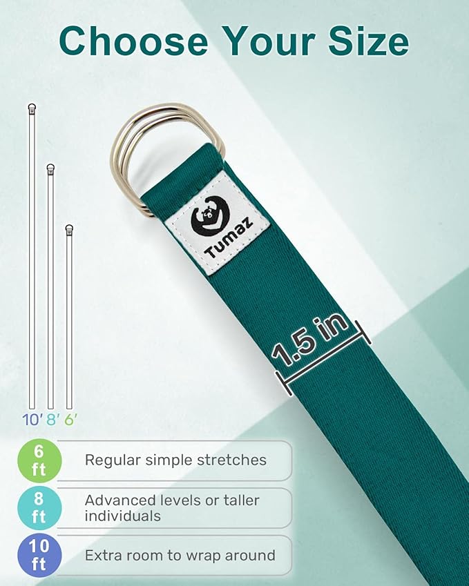 Tumaz Yoga Strap/Stretch Bands [15+ Colors, 6/8/10 Feet Options] with Extra Safe Adjustable D-Ring Buckle, Durable and Comfy Delicate Texture - Best for Daily Stretching, Physical Therapy, Fitness - Bloomnest