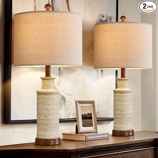BOBOMOMO 24'' Farmhouse Table Lamp Set of 2 for Bedroom Living Room Vintage Rustic Traditional Nightstand Bedside Lamps - Bloomnest