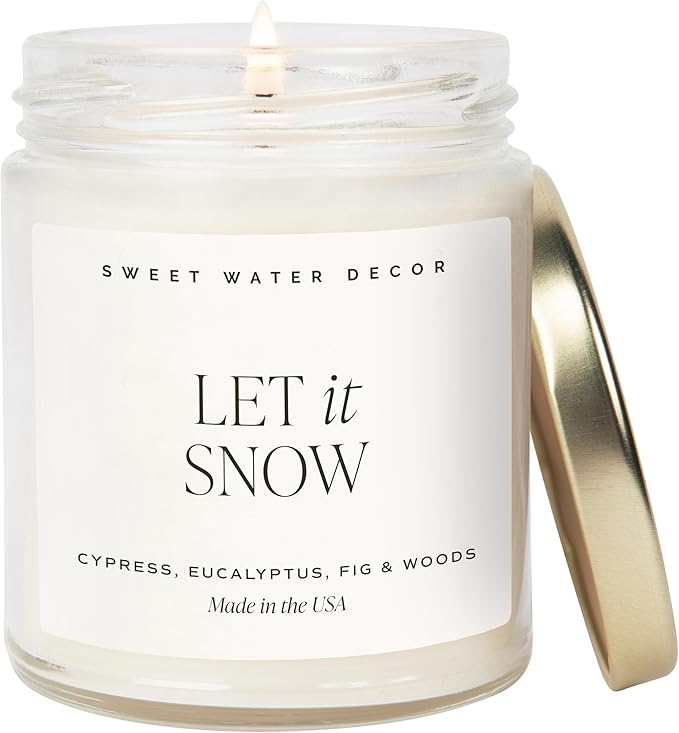 Sweet Water Decor Let it Snow Christmas Scented Candles - Christmas Stocking Stuffers Soy Candles with Cypress Scent - Christmas Candles with 40 Hours Burn Time - 9Oz Gold Lid Clear Jar Wax Candles - Bloomnest