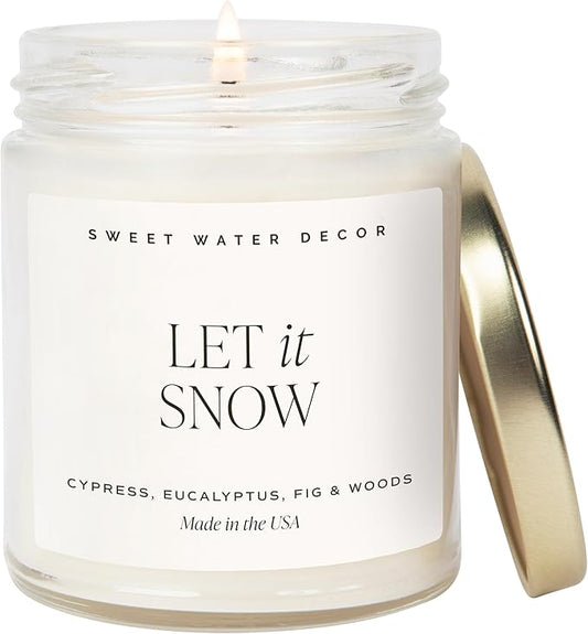 Sweet Water Decor Let it Snow Christmas Scented Candles - Christmas Stocking Stuffers Soy Candles with Cypress Scent - Christmas Candles with 40 Hours Burn Time - 9Oz Gold Lid Clear Jar Wax Candles - Bloomnest