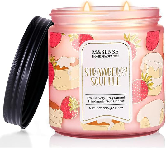 M&SENSE Strawberry Souffle Scented Candle, 11.6oz Natural Soy Wax Non Toxic, 2 Wick Jar Candle, Up to 70 Hours Clean Burn, Gifts for her to Creat a Sweet Ambiance - Bloomnest