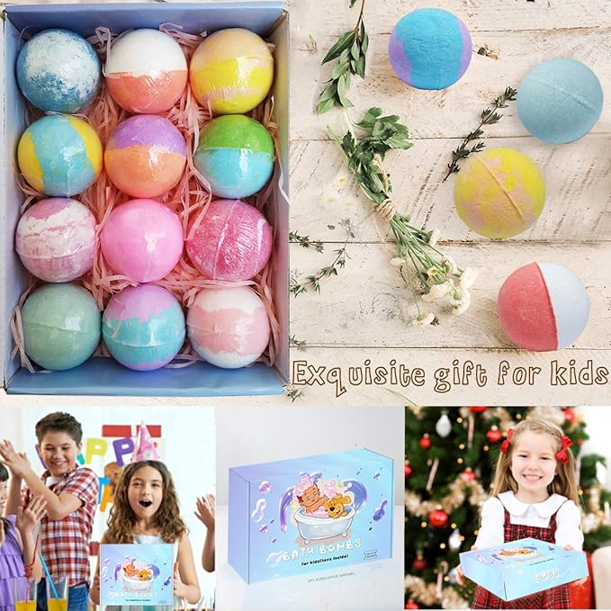 3.5 oz XL Bath Bombs for Kids with Puppy Toys Inside Kids Bath Bombs Organic Bubble Bath Fizzies Colorful Bomb 12 Pcs Set Birthday/Christmas Surprise Gift for Girls & Boys - Bloomnest