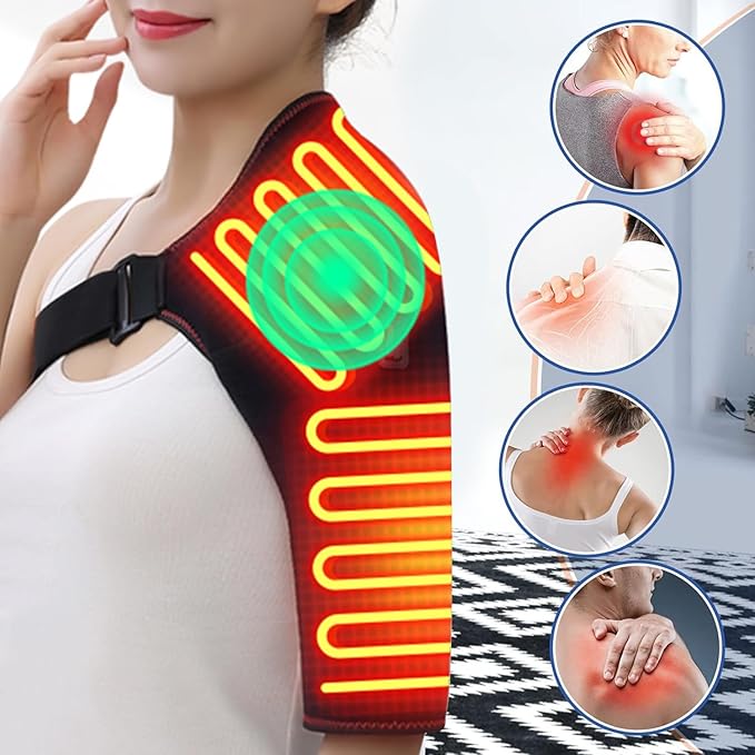 Heated Shoulder Brace with Massager Portable Electric Heating Pad for Shoulder Pain and Upper Arm Muscle Massage Heated Wrap for Shoulder Right - Bloomnest