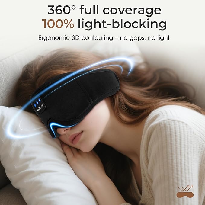 Sleep mask Headphones,100% Blackout 3D Zero Eye Pressure Bluetooth Sleep mask Breathable Eye mask with Bluetooth Headphones Sleep Headphones for Side Sleepers 14H Playtime&Bluetooth 5.4 Black - Bloomnest