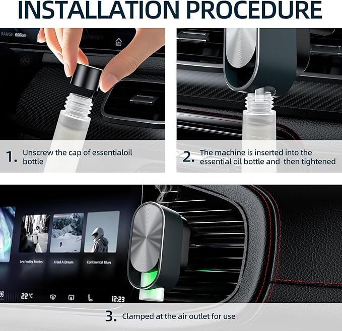 Smart Car Air Freshener Diffuser - Rechargeable Car Diffuser with 3 Modes, Ultrasonic Aroma Diffuser with 4 Essential Oils, Long-Lasting Freshener for Women and Men - Bloomnest