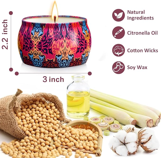 12 Pack Citronella Candles Outdoor - 52.8 Oz Soy Wax Candle Set, 360 Hour Long Lasting Scented Candles for Camping, Garden, Party - Bloomnest