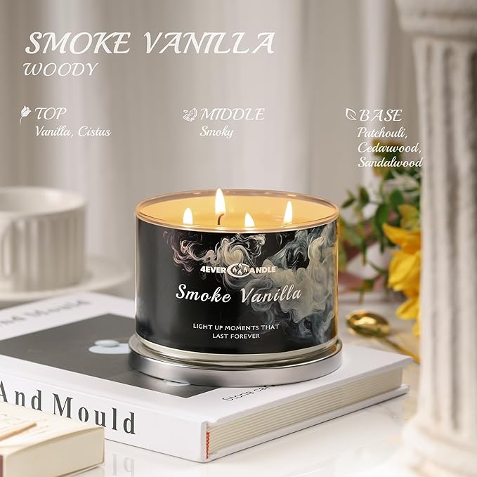 Smoke Vanilla Scented Candles, 18oz Soy Candles Non Toxic 4-Wick Large Candle Jars, Over 50 Hours of Burning Time, Ideal for Gifting, Events, Home Decor - Bloomnest