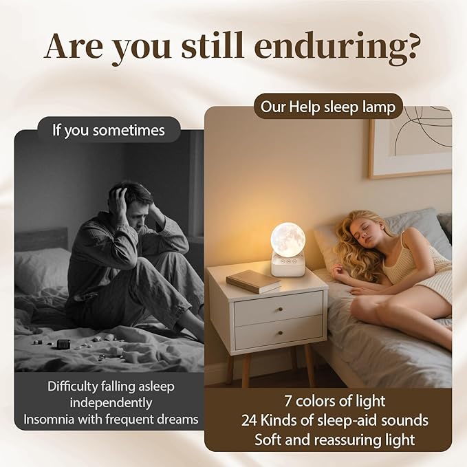 White Noise Sleep Machine with Moon Lamp Night Light,24 Soothing Sounds,Adjustable RGB Color Changing,Sleep Aid for Babies & Adults,Timer & Type-C Rechargeable,Reduces Stress & Improves Sleep Quality - Bloomnest