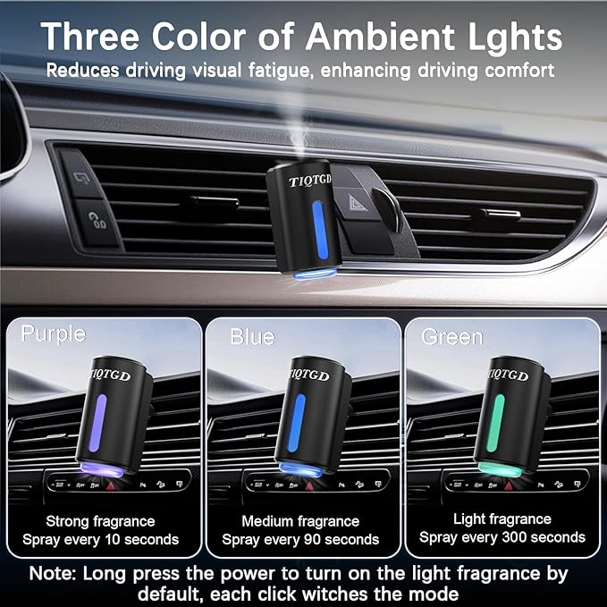 Smart Car Air Freshener, Car Air Freshener Diffuser with 3 Adjustable Light Modes, Rechargeable Aromatizante para Carro with 8pcs Essential Oil, Long-Lasting, Black - Bloomnest