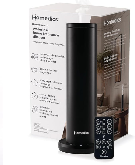 Homedics SereneScent Waterless Home Fragrance Diffuser, Use with Homedics SereneScent Oil (Sold Separately), Patented Air Diffusion Technology, Clean & Natural Fragrance, Enhances Mood, Large Rooms - Bloomnest