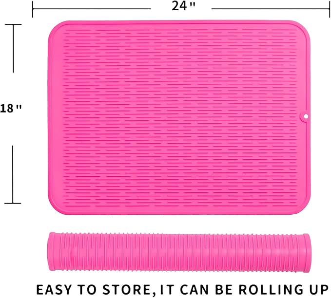 Silicone Dish Drying Mat for Multiple Usage,Easy clean,Eco-friendly,Heat-resistant Silicone Mat for Kitchen Counter or Sink,Refrigerator or Drawer Liner Rose 2XL 24 inches x 18 inches - Bloomnest