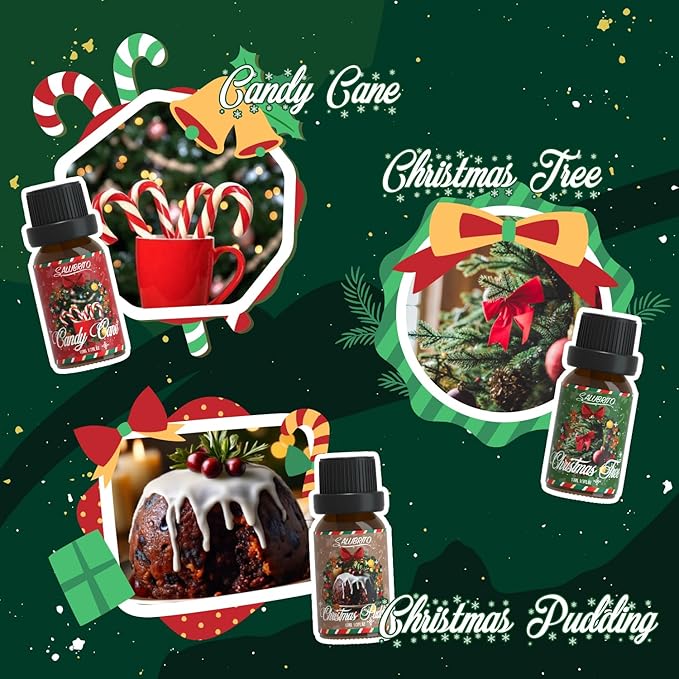 SALUBRITO Christmas Fragrance Oils Set, Winter Essential Oils for Diffuser, Candle Making, Scented Oils Gift - Candy Cane, Christmas Tree, Christmas Pudding, Apple Cinnamon, Gingerbread, Mistletoe - Bloomnest