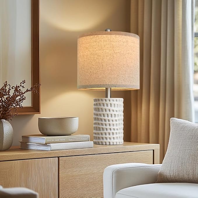 PORTRES 18.25" Modern Accent Ceramic Table Lamp Set of 2 for Bedroom White Desk Decor Bedside Lamps for Living Room Study Room Office Dorm Farmhouse Nightstand Lamp End Table Lamps - Bloomnest