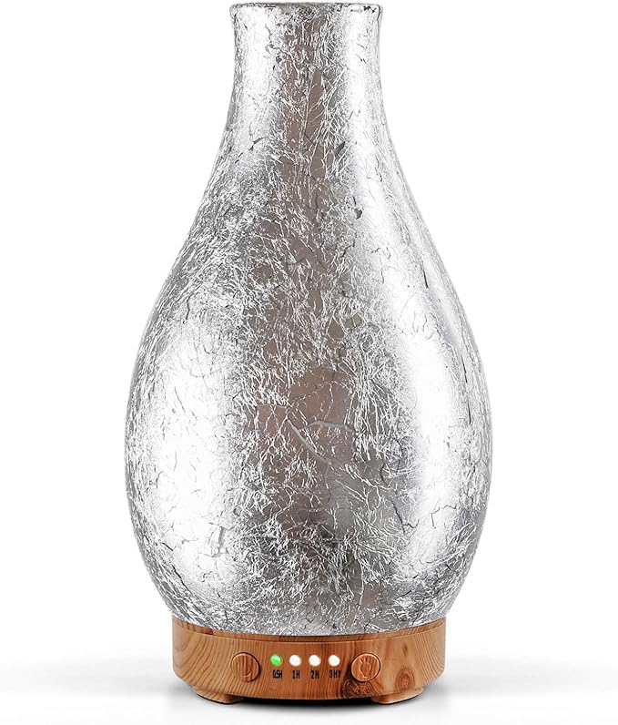 Porseme 100ml Silver-Plated Volcano Essential Oil Diffuser 3D Glass - Elegant and Effective Aromatherapy with 7 Color Changing LEDs and Waterless Auto-Off BPA Free for Home Yoga Leisure SPA Gift Porseme