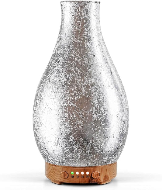 Porseme 100ml Silver-Plated Volcano Essential Oil Diffuser 3D Glass - Elegant and Effective Aromatherapy with 7 Color Changing LEDs and Waterless Auto-Off BPA Free for Home Yoga Leisure SPA Gift Porseme