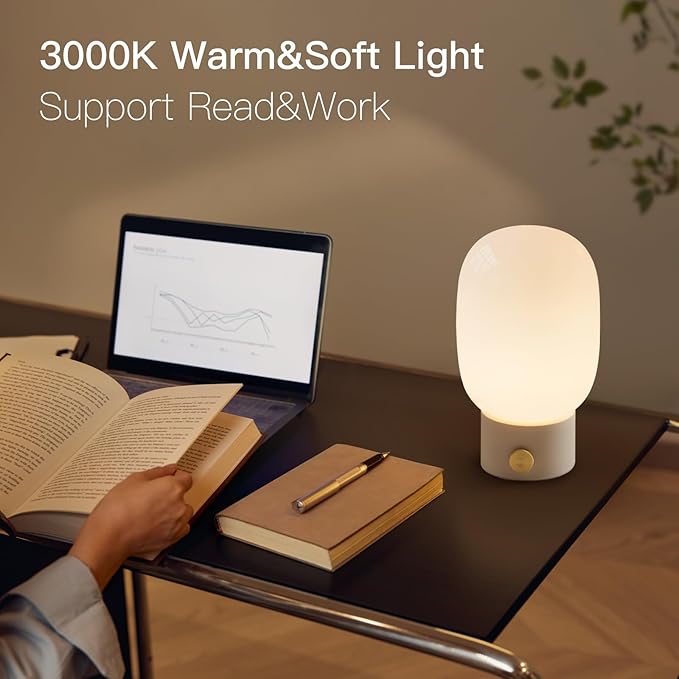 ONEWISH Bedside Table Lamp, Modern Small Desk Light with Warm LED Bulb, Fully Dimmable Nightstand Lamp for Home Decor, Birthday Gift - Bloomnest
