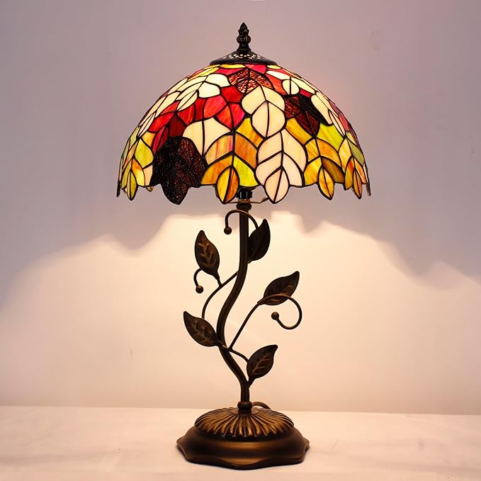 Tiffany Lamp Table Lamp Stained Glass Desk Lamps 12X12X19 Inches Reading Light Decor Bedroom Living Room (Maple Leaf Style) - Bloomnest