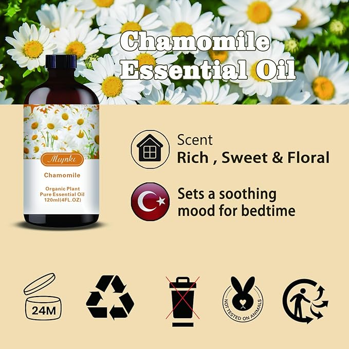 Chamomile Essential Oil-Chamomile Fragrance Oil 4.33oz (130ml)-100% Pure Natural Scent for Diffusers, Candles, Soap Making & Aromatherapy-Relaxing Home & Gift Essential Oil for Bath, Massage - Bloomnest