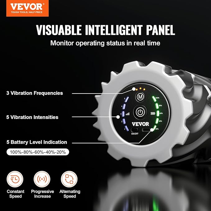VEVOR Vibrating Foam Roller, 5-Speed Electric Massage Roller, 16" Rechargeable Muscle Roller with 3 Vibration Modes, High Density EVA Foam Massager for Deep Tissue, Back Pain Relief, Exercise Recovery - Bloomnest