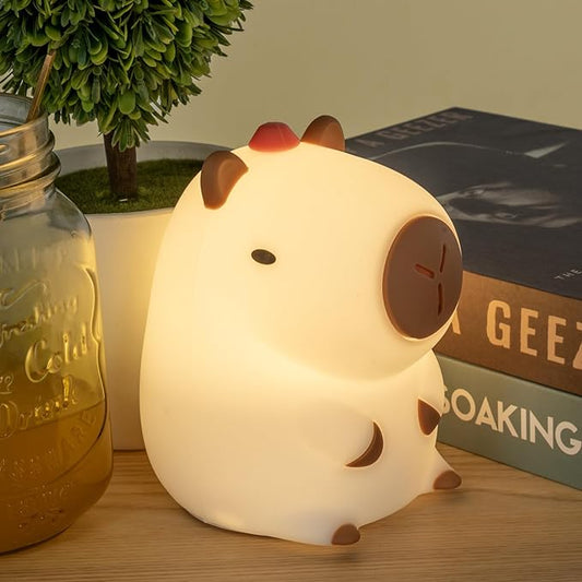 LED Squishy Animal Night Light - 2 Level Dimmable Nursery Lamp for Kids, Rechargeable Touch Lamp, Cute Dorm Decor - Perfect Baby Boys Girls Gift (Kapibala) - Bloomnest