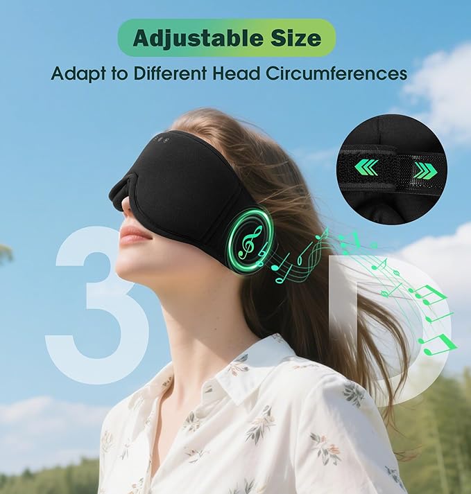 3D Bamboo Cotton Sleep Mask with Headphones Bluetooth 5.4, LC-dolida 2025 New Bluetooth Sleep Mask Headphones for Side Sleepers Women Men, Sustainable Luxury for Better Sleep - Bloomnest