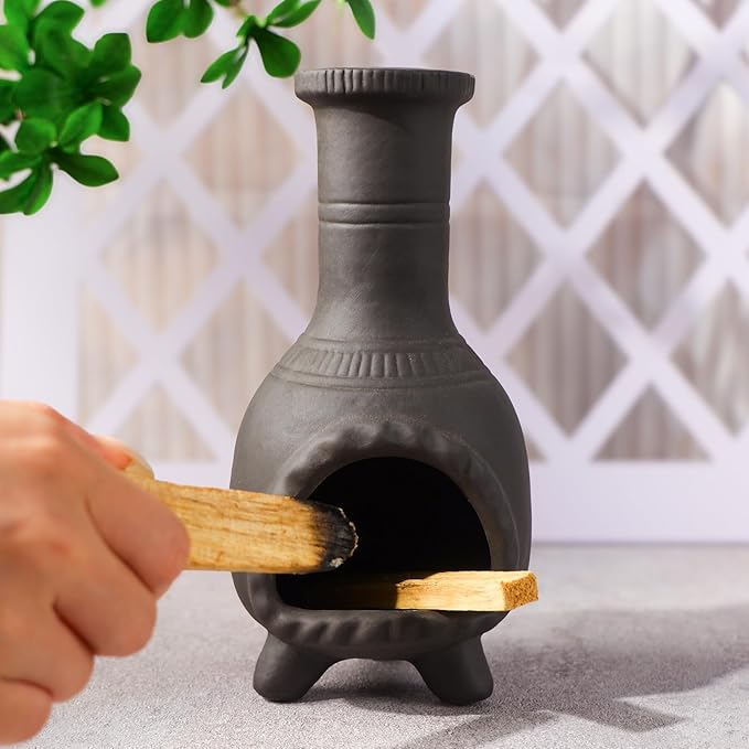 Handcrafted Palo Santo Burner–Mexican Style Clay Incense Dish for Aromatherapy and Stress Relief–Compatible with Wood Sticks, Sage,Cone Incense–Mini Home Altar with Unique Chimney Design - Bloomnest